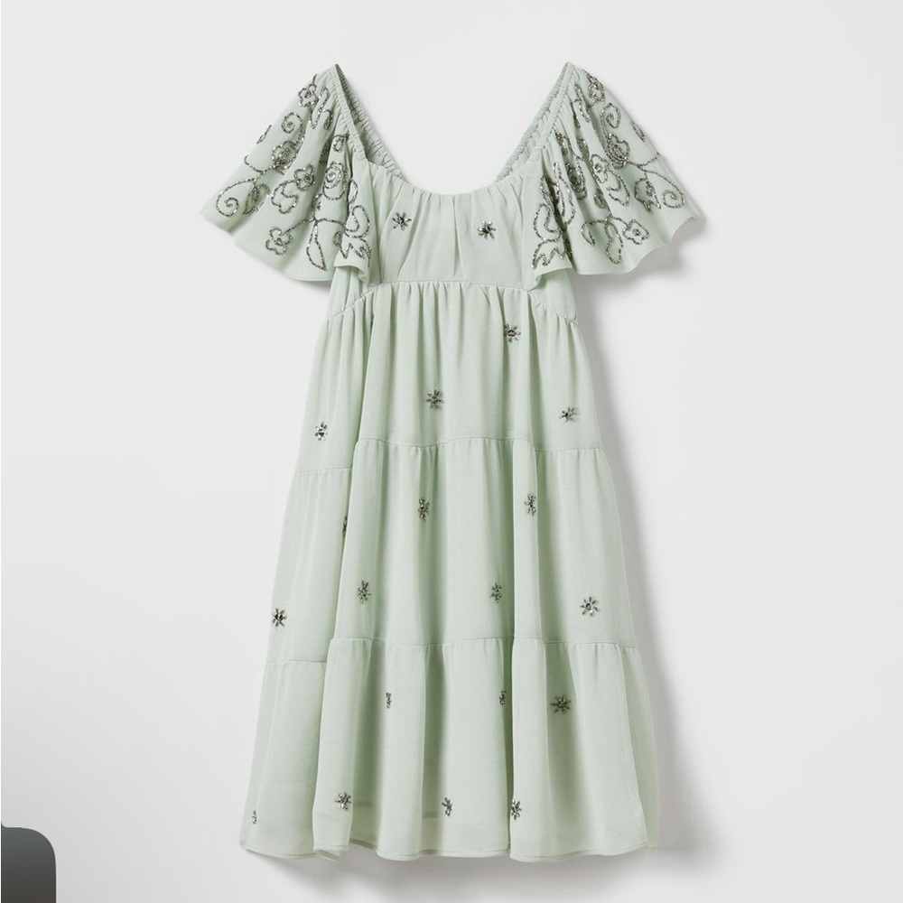 Zara Green Flutter Sleeve Sundress for Wedding Guests